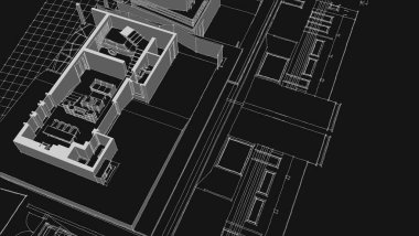 ev mimarisi projesi çizimi 3d illüstrasyon