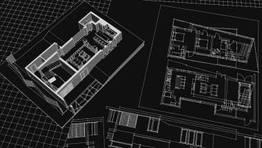 ev mimarisi projesi çizimi 3d illüstrasyon