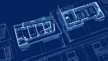 ev mimarisi projesi çizimi 3d illüstrasyon