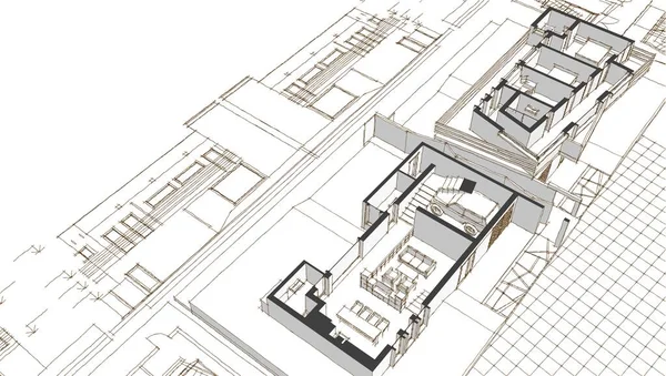 Dům Architektonický Projekt Skica Ilustrace — Stock fotografie