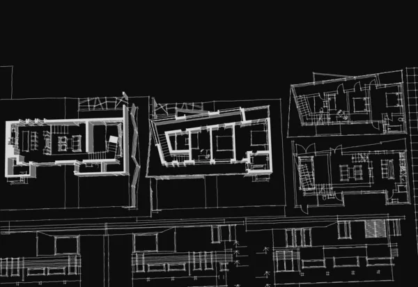 ev mimarisi projesi çizimi 3d illüstrasyon