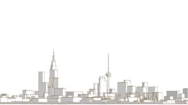 Şehir merkezi mimari manzarası 3D illüstrasyon