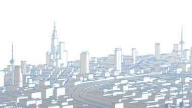 Şehir merkezi mimari manzarası 3D illüstrasyon