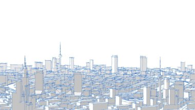 Şehir merkezi mimari manzarası 3D illüstrasyon
