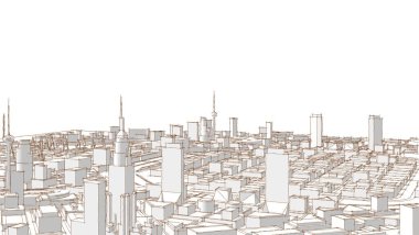 Şehir merkezi mimari manzarası 3D illüstrasyon