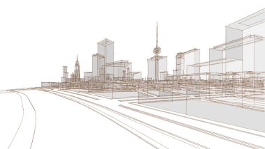 Şehir merkezi mimari manzarası 3D illüstrasyon