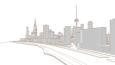 Şehir merkezi mimari manzarası 3D illüstrasyon