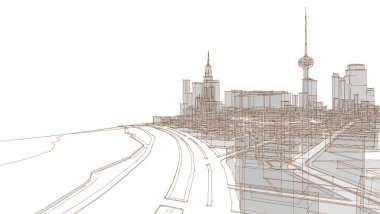 Şehir merkezi mimari manzarası 3D illüstrasyon