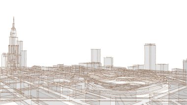 Şehir merkezi mimari manzarası 3D illüstrasyon