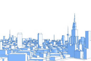 Şehir merkezi mimari manzarası 3D illüstrasyon
