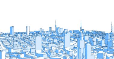 Şehir merkezi mimari manzarası 3D illüstrasyon