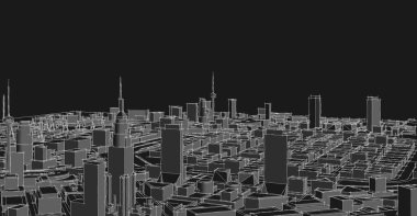 Şehir merkezi mimari manzarası 3D illüstrasyon