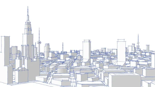 都市都市建筑景观3D图解 — 图库照片