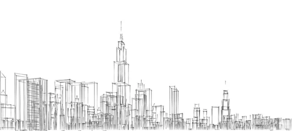 都市産業景観3Dイラスト — ストック写真