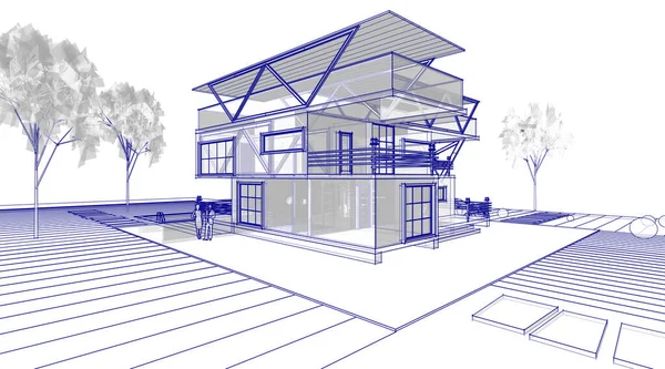 Современный Дом Архитектуры Консолями Иллюстрации — стоковое фото