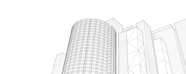 現代建築の高層ビル3Dイラスト正面と曲線の塔の直線形 — ストック写真