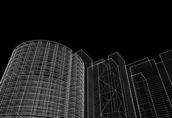 現代建築の高層ビル3Dイラスト正面と曲線の塔の直線形 — ストック写真