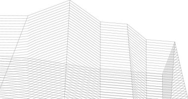 Modern mimari gökdelenleri 3D illüstrasyon, düz cephe şekilleri