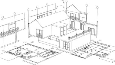 ev mimari projesi 3d illüstrasyon