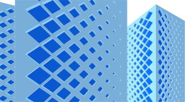 Modern mimari gökdelenleri 3D illüstrasyon, düz cephe şekilleri