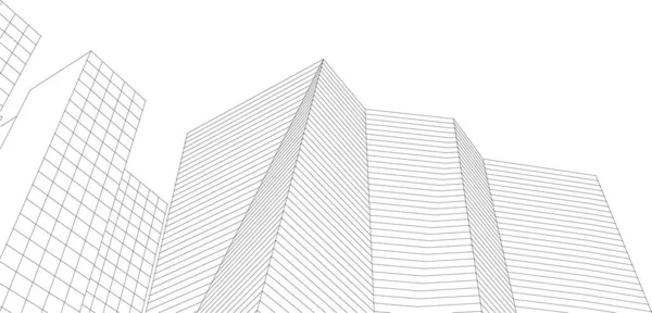 Μοντέρνα Αρχιτεκτονική Ουρανοξύστες Εικονογράφηση Ευθείες Μορφές Της Πρόσοψης — Διανυσματικό Αρχείο