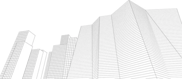Arquitectura Moderna Rascacielos Ilustración Formas Rectas Fachada — Vector de stock
