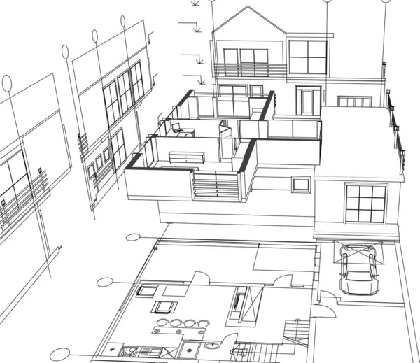 房屋建筑工程3D图解 — 图库矢量图片