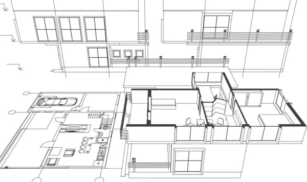 Haus Architektonisches Projekt Illustration — Stockvektor