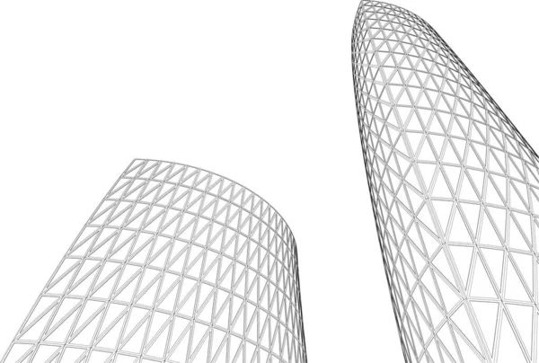 modern architecture skyscrapers 3d illustration, curved shapes of the facade