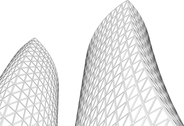 現代建築の高層ビルの3Dイラストやファサードの曲面形状 — ストックベクタ