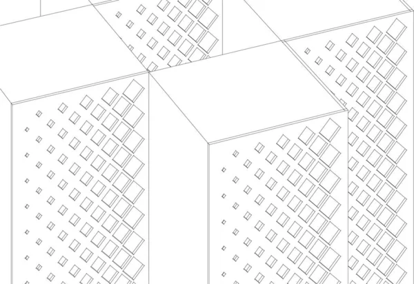 现代建筑摩天大楼3D插图 立面的直形状 — 图库矢量图片