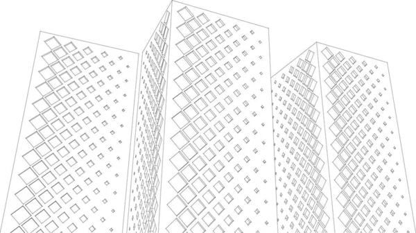 Moderne Architectuur Wolkenkrabbers Illustratie Rechte Vormen Van Gevel — Stockvector