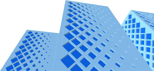 Modern mimari gökdelenleri 3D illüstrasyon, düz cephe şekilleri