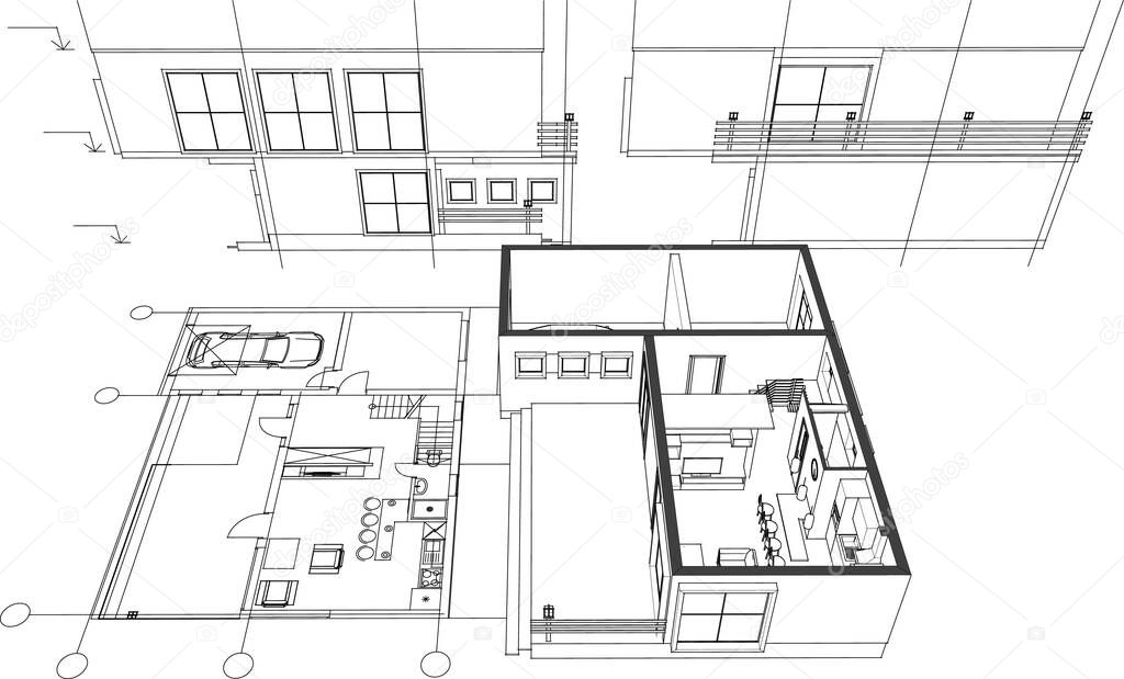 house architectural project 3d illustration