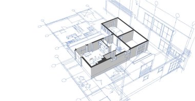 ev mimari projesi 3d illüstrasyon