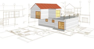 ev mimari projesi 3d illüstrasyon