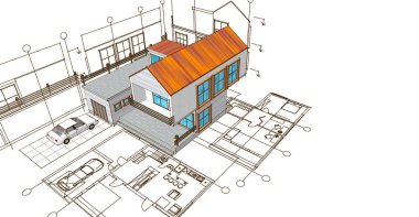 ev mimari projesi 3d illüstrasyon