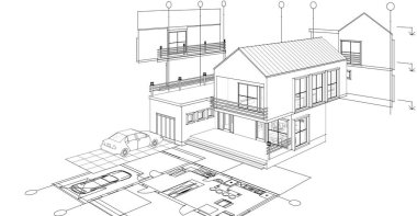 ev mimari projesi 3d illüstrasyon