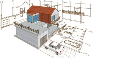 ev mimari projesi 3d illüstrasyon