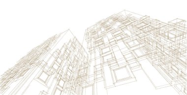 Modern mimari gökdelenleri 3D illüstrasyon, düz cephe şekilleri