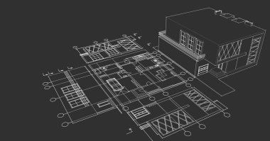 ev mimarisi projesi çizimi 3d illüstrasyon