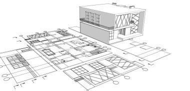 ev mimarisi projesi çizimi 3d illüstrasyon