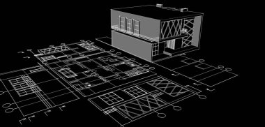 ev mimarisi projesi çizimi 3d illüstrasyon
