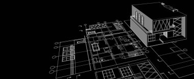 ev mimarisi projesi çizimi 3d illüstrasyon