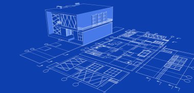 ev mimarisi projesi çizimi 3d illüstrasyon