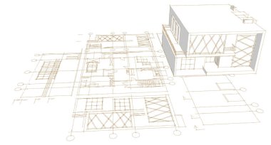 ev mimarisi projesi çizimi 3d illüstrasyon