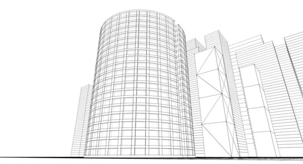 Moderne Architectuur Wolkenkrabbers Illustratie Rechte Vormen Van Gevel Gebogen Toren — Stockfoto