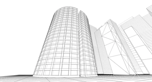 Arquitetura Moderna Arranha Céus Ilustração Formas Retas Fachada Torre Curva — Fotografia de Stock