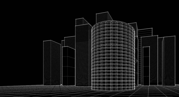 Moderne Architektur Wolkenkratzer Illustration Geradlinige Formen Der Fassade Und Geschwungener — Stockfoto