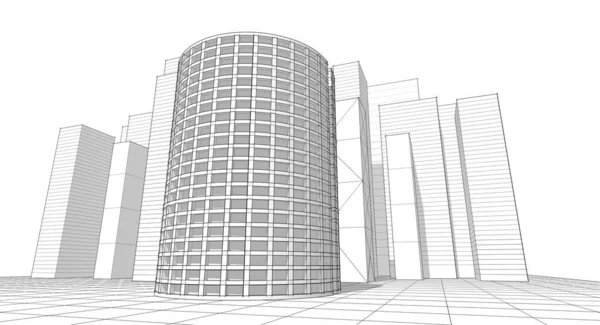 Moderne Architektur Wolkenkratzer Illustration Geradlinige Formen Der Fassade Und Geschwungener — Stockfoto